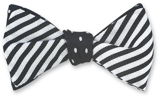 R. Hanauer Black and White Striped Bow Tie with Windsor Dots - B710/2542