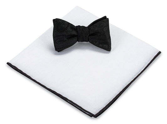R. Hanauer Black Paisley Pocket Square & Bow Tie Set