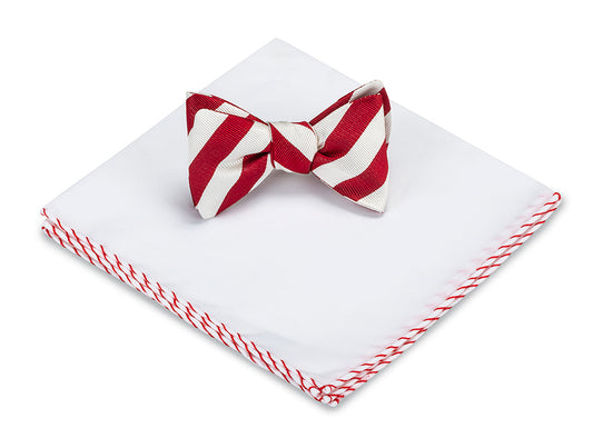 R. Hanauer Red / White Bar Stripes Pocket Square & Bow Tie Set