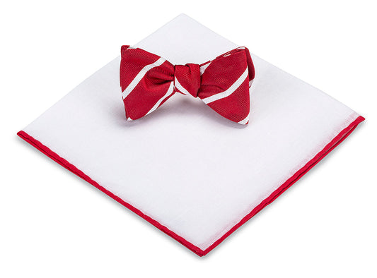 R. Hanauer Red / White Buckingham Stripes Pocket Square & Bow Tie Set