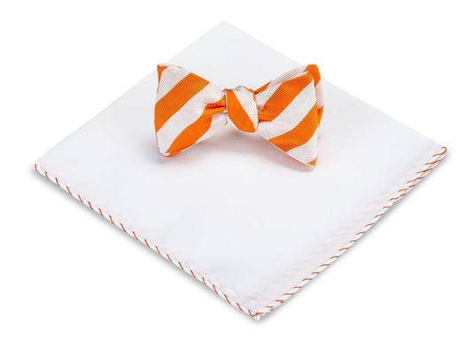 R. Hanauer Orange/White Bar Stripes Pocket Square & Bow Tie Set