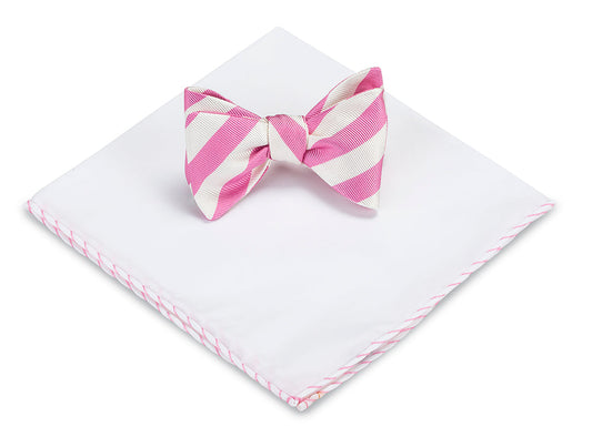 R. Hanauer Pink / White Bar Stripes Pocket Square & Bow Tie Set