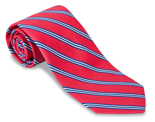 R. Hanauer Coral/ Blue Brooks Striped Necktie - F2319