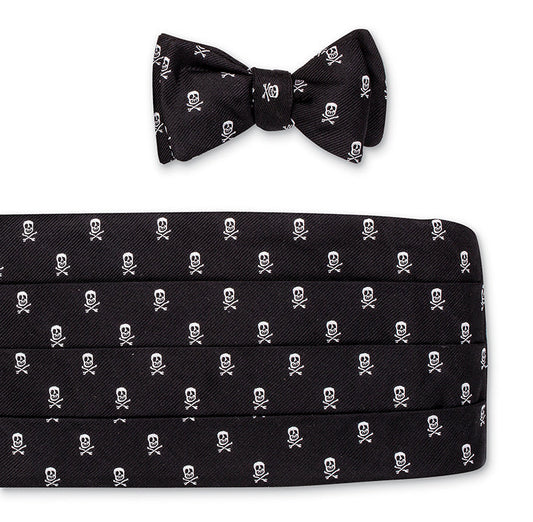 R. Hanauer Black/ White Jolly Rogers Skull Cummerbund Set - CB1416