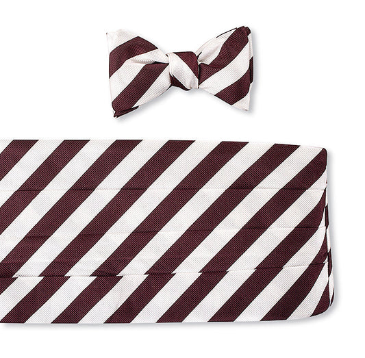 R. Hanauer Burgundy/White Bar Stripes Cummerbund Set - CB1420