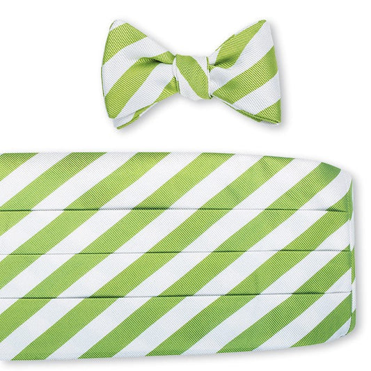 R. Hanauer Green/White Bar Stripes Cummerbund Set - CB1290