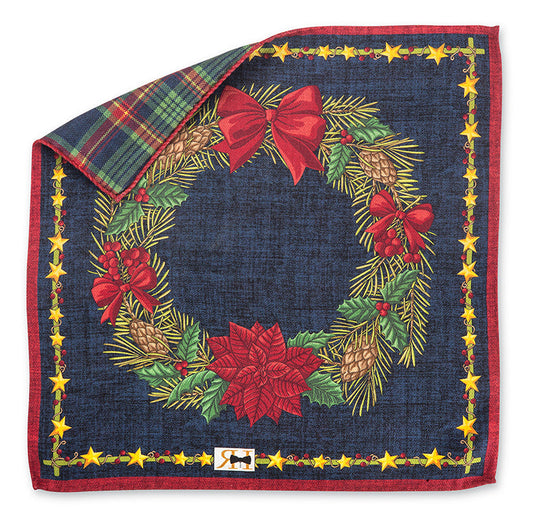 R. Hanauer Navy Wreath/Tartan Pocket Square - 5887
