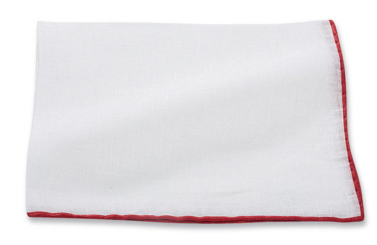 R. Hanauer White/Red Linen Border Pocket Square - 163
