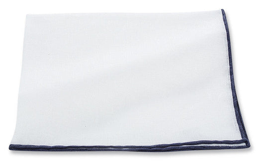 R. Hanauer White/Navy Linen Border Pocket Square - 166