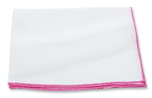 R. Hanauer White/Pink Linen Border Pocket Square - 165