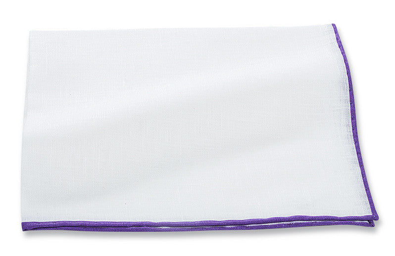 R. Hanauer White/Purple Linen Border Pocket Square - 175