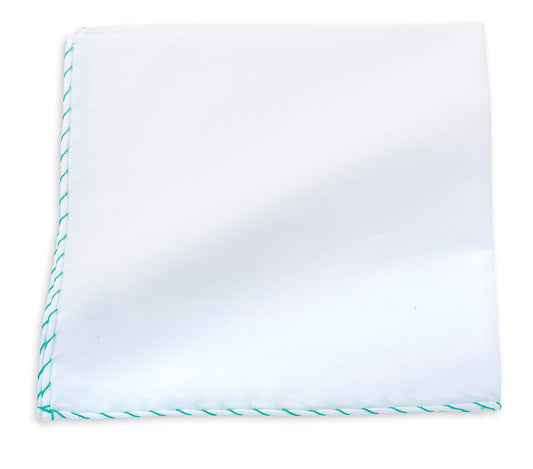 R. Hanauer Aqua Whipstitch Border Pocket Square - 116