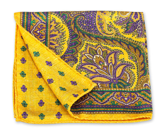 R. Hanauer Gold Mardi Gras Paisley/Fleur-De-Lis Pocket Square - 5898