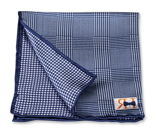 R. Hanauer Navy Plaid/Houndstooth Pocket Square - 5662