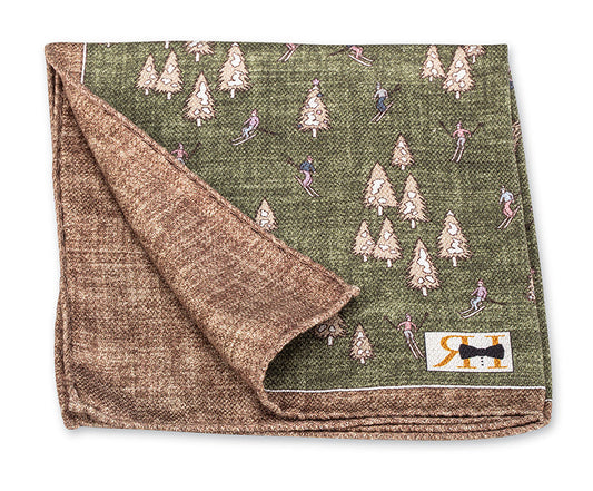 R. Hanauer Green/Brown Festive Skiers Pocket Square - 5891
