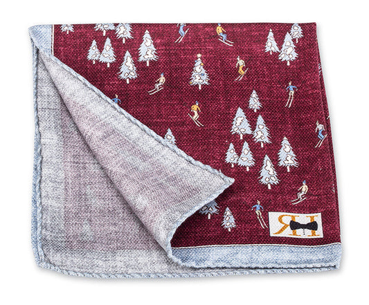 R. Hanauer Burgundy/Gray Festive Skiers Pocket Square - 5890