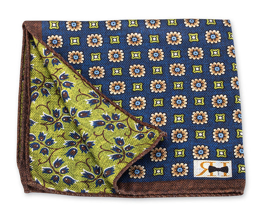 R. Hanauer Blue/Green Medallion/Vine Pocket Square - 5879