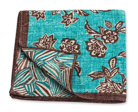 R. Hanauer Aqua Bouquet/Leaves Pocket Square - 5523