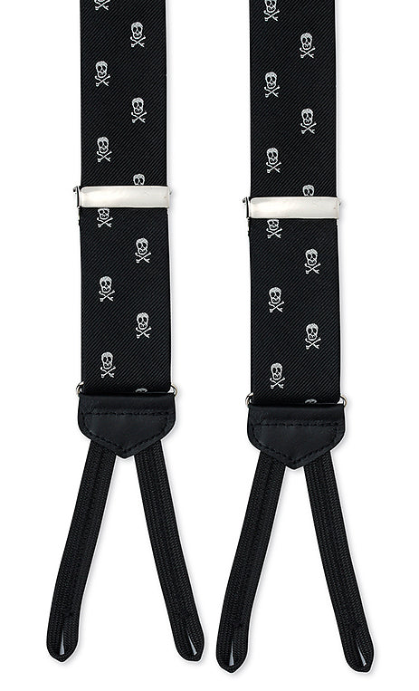 R. Hanauer Black and White Silk Skull Suspenders