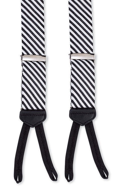 R. Hanauer Black and White Striped Silk Suspenders