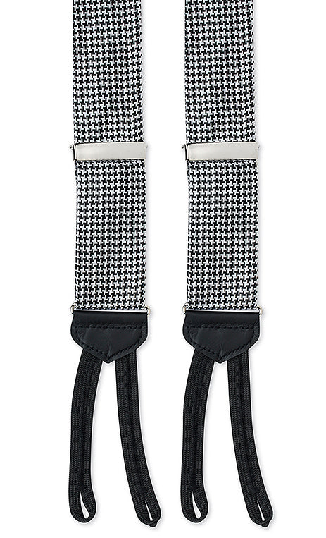 R. Hanauer Black and White Houndstooth Silk Suspenders